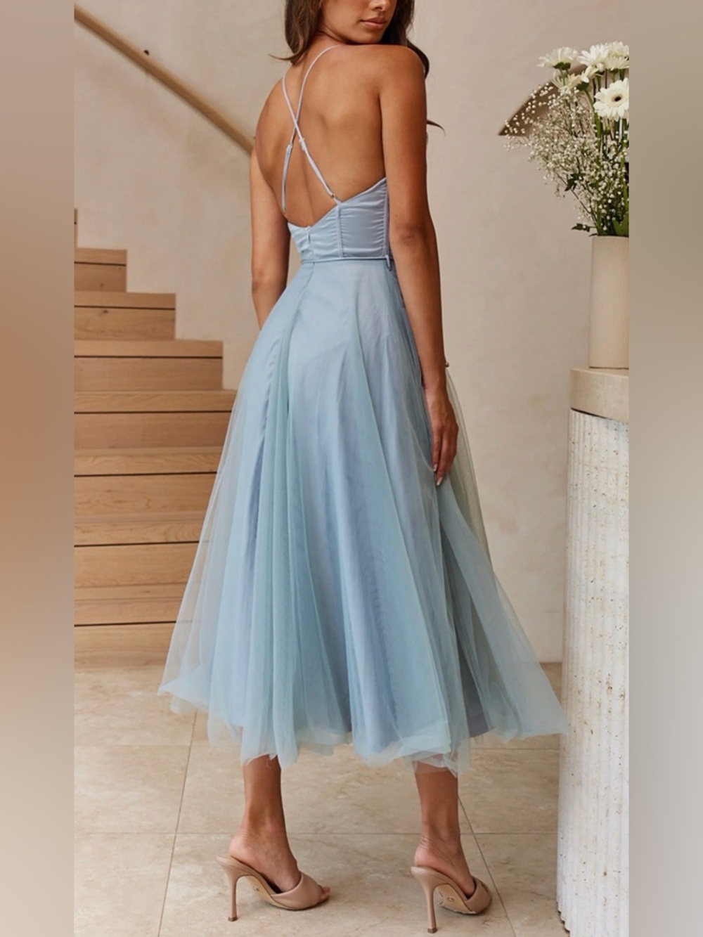 NEW Sage Chiffon Midi Dress with Bustier Style Bodice - Picture 3 of 5